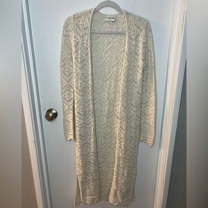 Cream Open-Front Crochet Maxi Cardigan Small